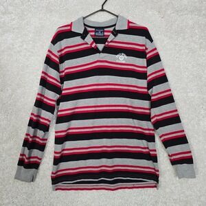 Polo Sport Mens Stripe Rugby Shirt Cotton Gray Black Red Size XL (fits M) Preppy